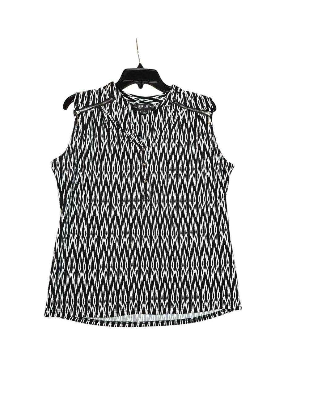 Russell Kemp Sleeveless Geometric Print Top Draped Front Zipper Shoulder-Medium